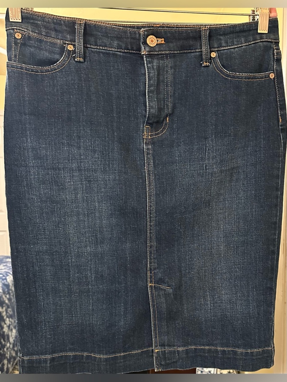 Talbots Dark Denim Jean Skirt Pencil Skirt Sz 10P NWOT RETAIL $98 front slit